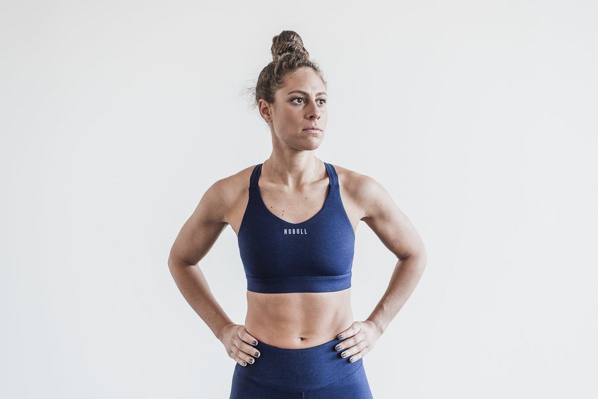 Nobull Pace Plush Heather Women's Sports Bras Navy | Australia (GO1486)